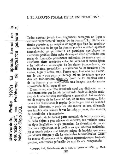 07 BENVENISTE El aparato formal de la enunciación