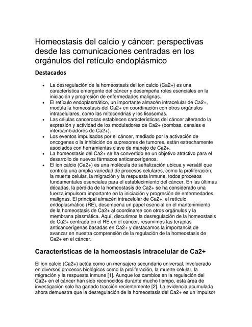 Homeostasis del calcio y cáncer: perspectivas desde las comunicaciones centradas