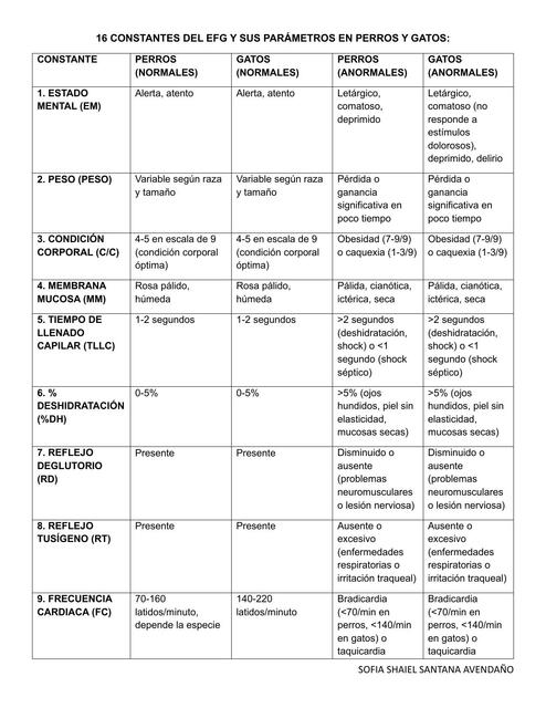 16 CONSTANTES DEL EFG Y SUS PARÁMETROS EN PERROS Y