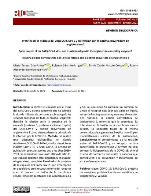 proteina de la espicula del virus sars cov 2 y su | Alquimia- Nurse | uDocz