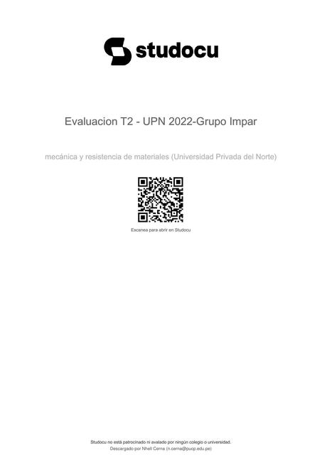 Evaluación T2 Mecánica y Resistencia de Materiales