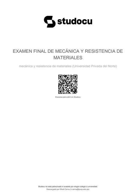 EXAMEN FINAL DE MECÁNICA Y RESISTENCIA DE MATERIAL