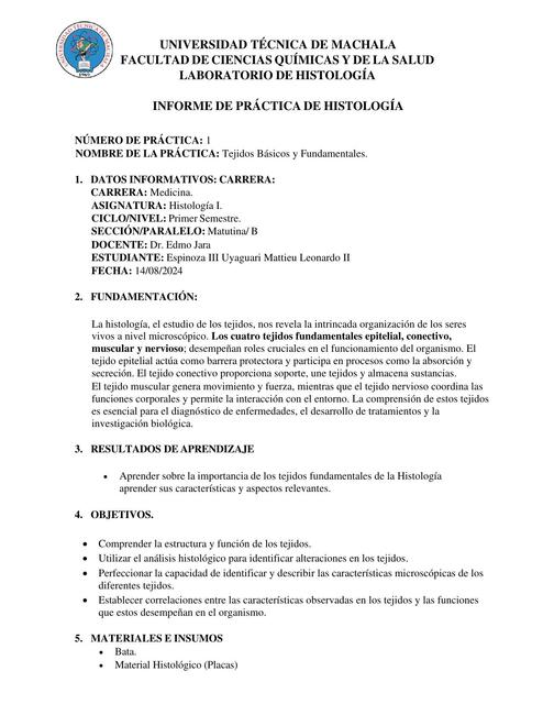 Informe de práctica de histología 