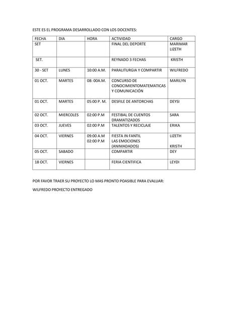 PROGRAMA DESARROLLADO CON LOS DOCENTES