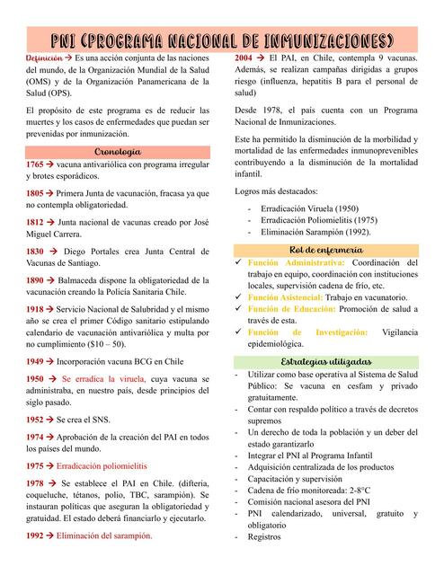 Programa Nacional de Inmunizaciones Chile