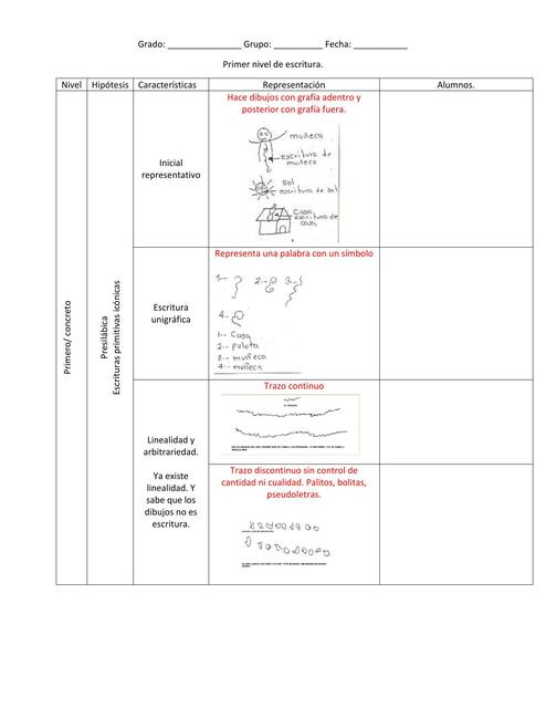 niveles de escritura instrumento