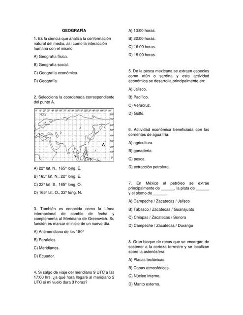 BANCO DE REACTIVOS GEOGRAFÍA-UNAM ÁREA 2