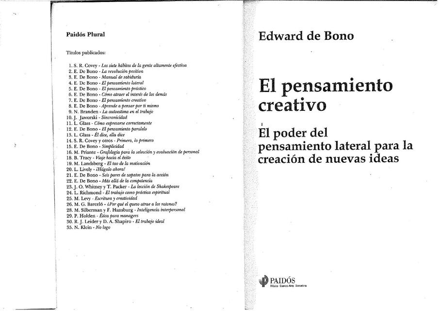 El Pensamiento Creativo De Bono