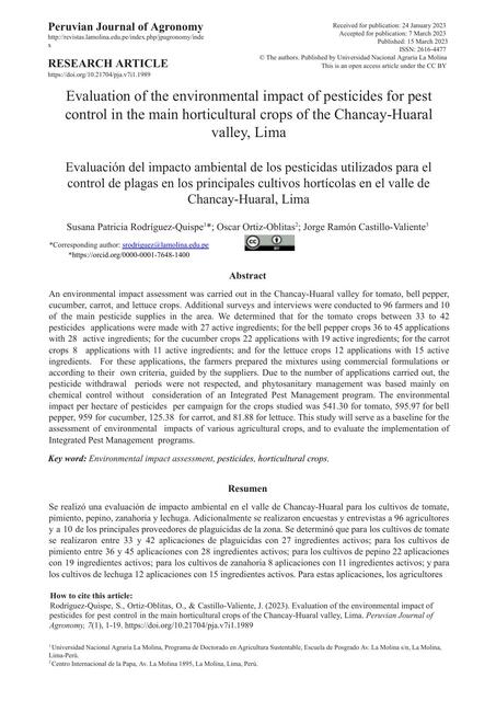 Evaluation of the environmental impact of pesticides