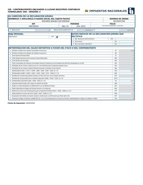 Formulario 500v2 ricopues