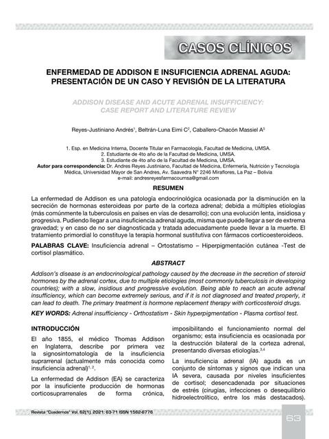 ENFERMEDAD DE ADDISON E INSUFICIENCIA ADRENAL AGUD