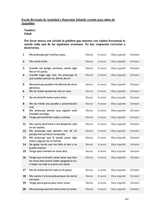 escala ansiedad y depresion infantil argentina | belen | uDocz