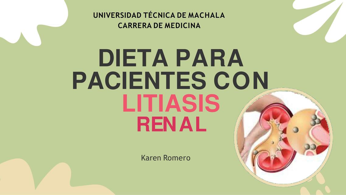 DIETA PARA PACIENTES CON LITIASIS RENAL