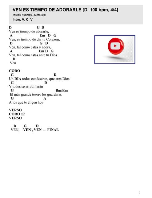 Ven Es Tiempo De Adorarle D