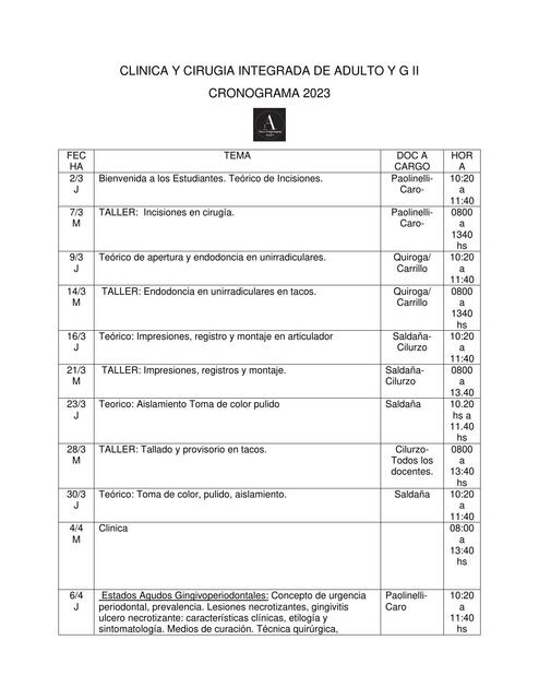 CRONOGRAMA hasta el 13 de junio 1