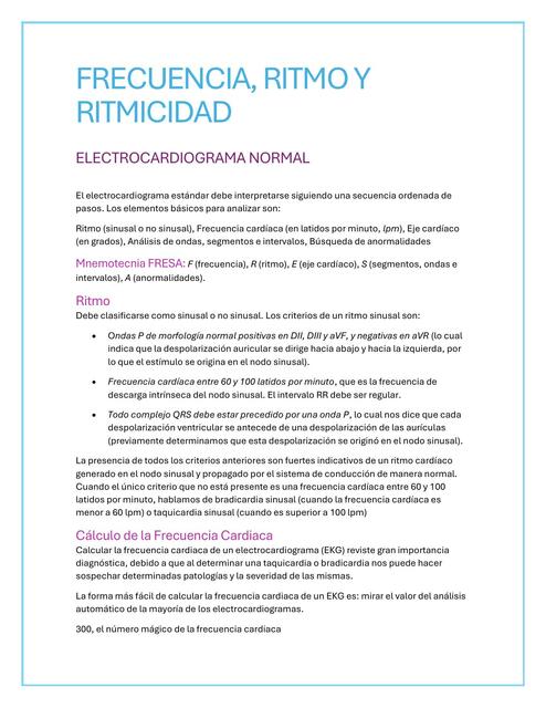 Frecuencia ritmo y ritmicidad ECG