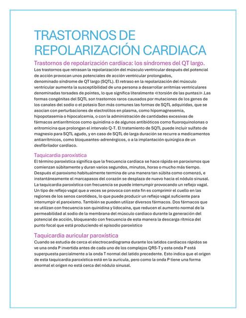 TRASTORNOS DE REPOLARIZACIÓN CARDIACA