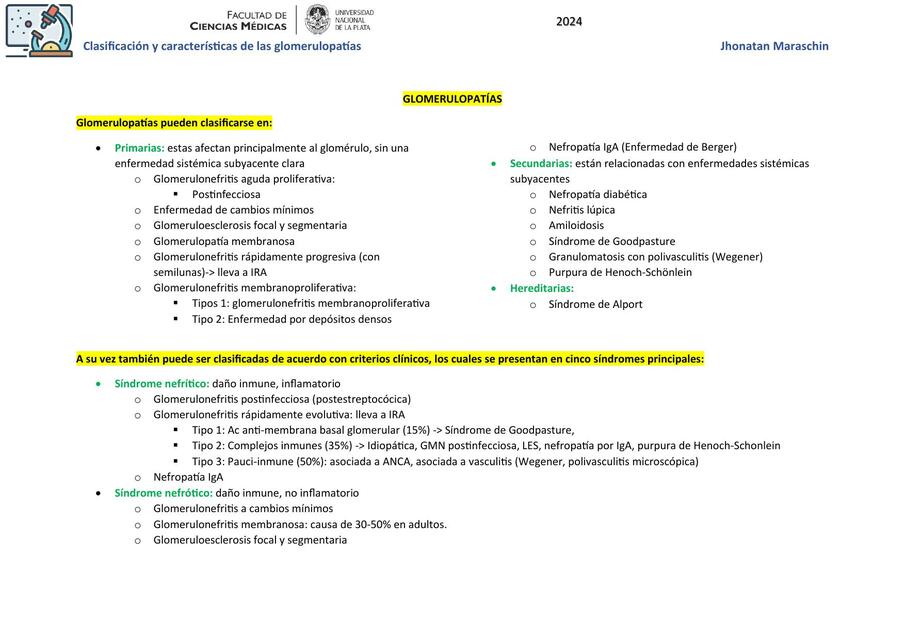 Glomerulopatías clasificación y características