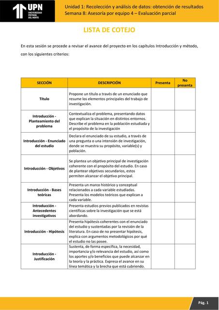 Lista de Cotejo Introducción Método y Resultados