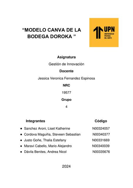 Business Model Canvas de la Bodega Doroka