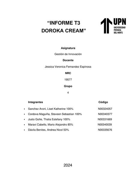 T3 GESTIÓN DE INNOVACIÓN DOROKA CREAM