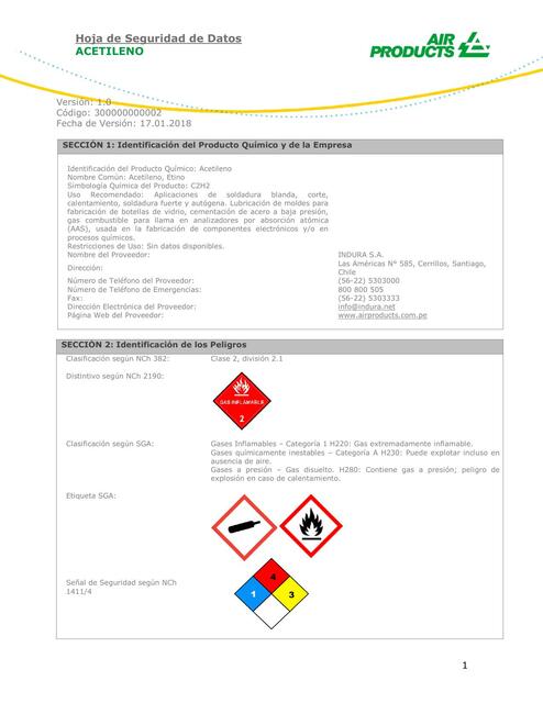 MSDS ACETILENO