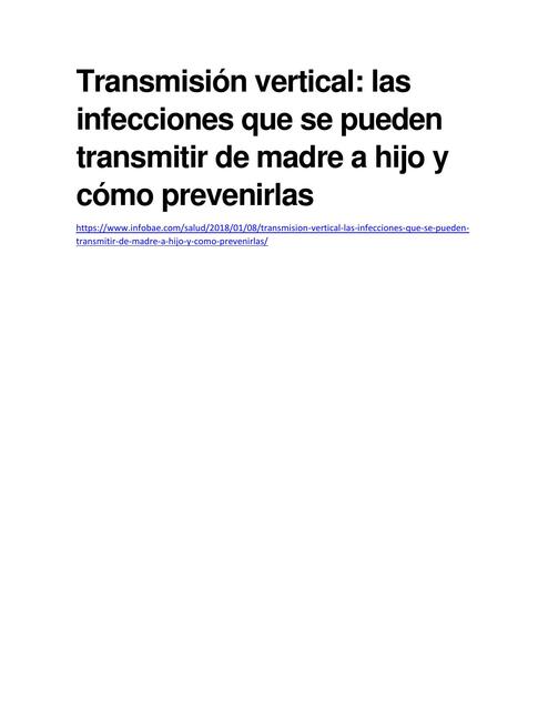 LECTURA Y VIDEO TRANSMISIÓN VERTICAL LAS INFECCIO