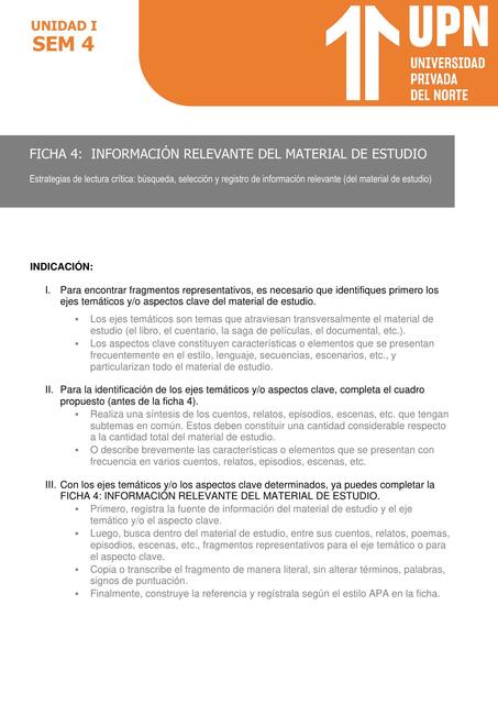 FICHA 4A INFORMACIÓN RELEVANTE DEL MATERIAL DE ES