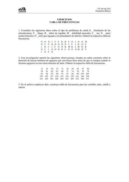 Ejercicios tabla de frecuencias 