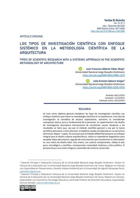 Los tipos de investigación científica con enfoque sistémico en la metodología científica de la arquitectura 