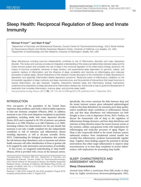 Sleep Health: Reciprocal Regulation of Sleep and InnateImmunity | Diego ...
