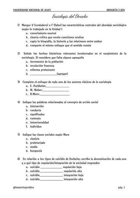 SOCIOLOGÍA DEL DERECHO - PREGUNTAS PARCIAL- ABOGACÍA UNJU