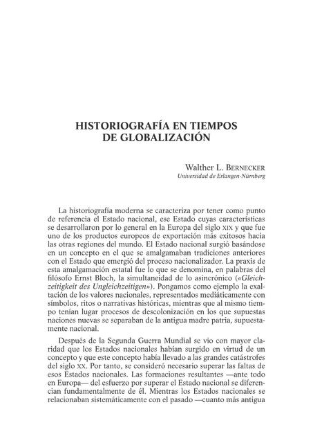 Bernecker Walter Historiografia en tiempos de glob