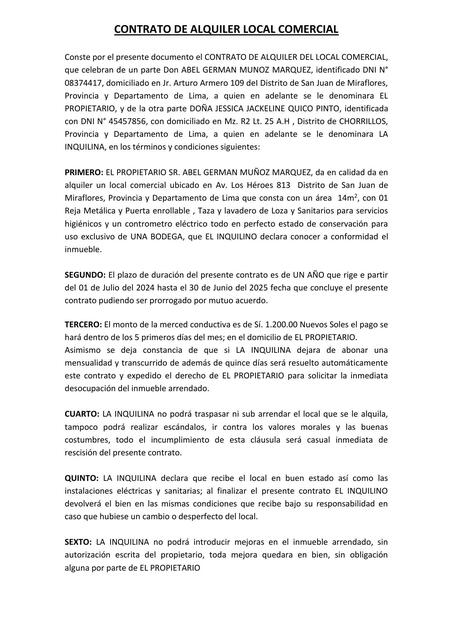 CONTRATO DE ALQUILER LOCAL COMERCIAL