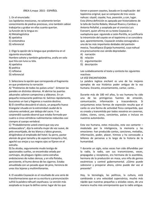 Examen MAYO 2015, área ll