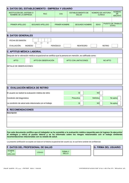 Formulario Seguridad y Salud Ocupacional form 81 CERTIFICADO