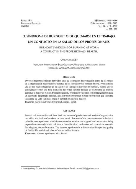 EL SÍNDROME DE BURNOUT O DE QUEMARSE EN EL TRABAJO