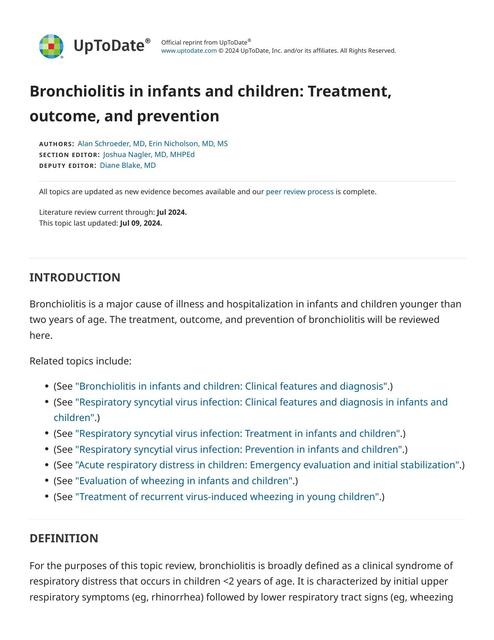 Bronchiolitis in infants and children Treatment ou