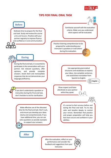 TIPS FOR FINAL ORAL TASK ENG 1