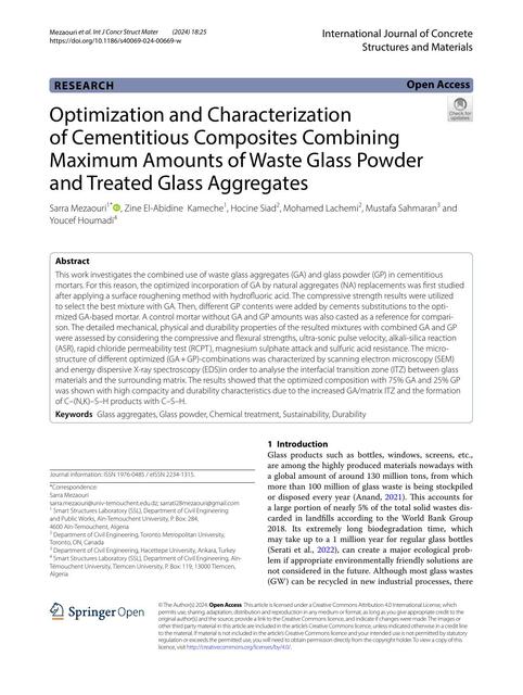 Optimization and Characterization of Cementitious