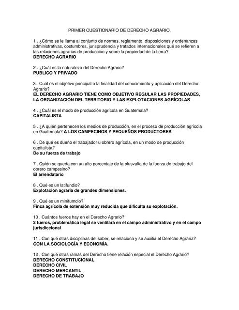 PRIMER CUESTIONARIO DE DERECHO AGRARIO FINALIZADO