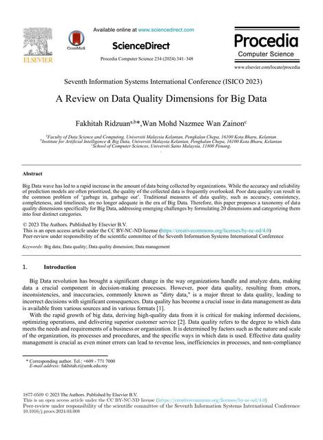 Big Data Quality Dimensions: A Systematic Literature Review – MVDY