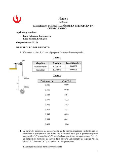 Reporte de laboratorio N 08 de Física I Sesión Vir