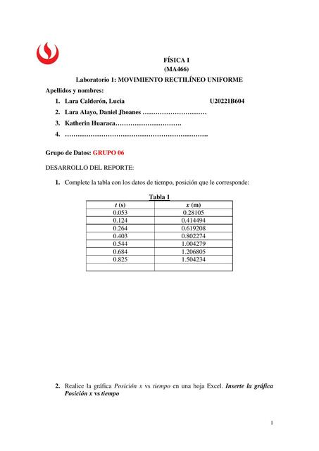 Reporte de laboratorio N2 MRU de Física I AC