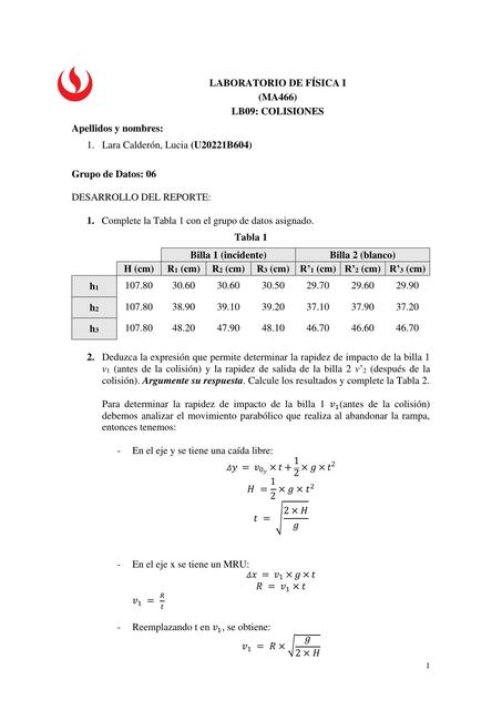 Reporte del laboratorio N 09 de Física I Asíncrono