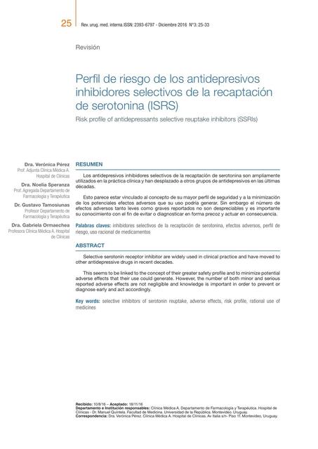 Perfil de riesgo de los antidepresivos