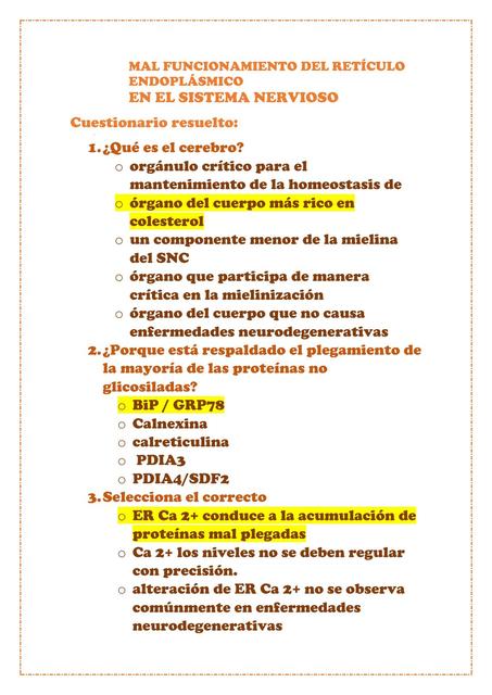 Mal Funcionamiento del Retículo Endoplasmático en el Sistema Nervioso 