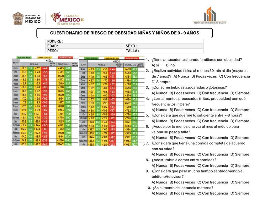 CUESTIONARIO DE RIESGO DE OBESIDAD ADULTO Y ADOLES
