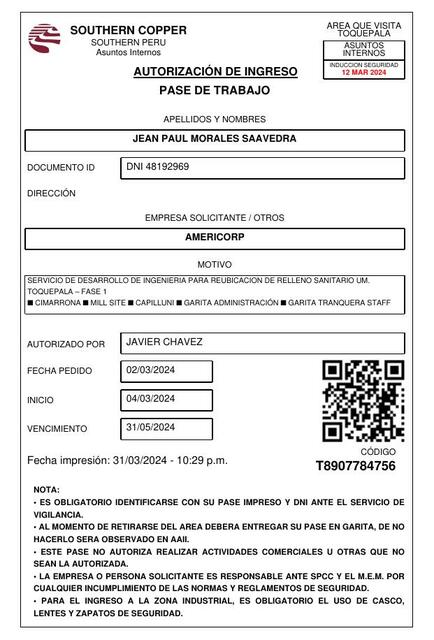 Pase de Trabajo Jean Morales Americorp 1