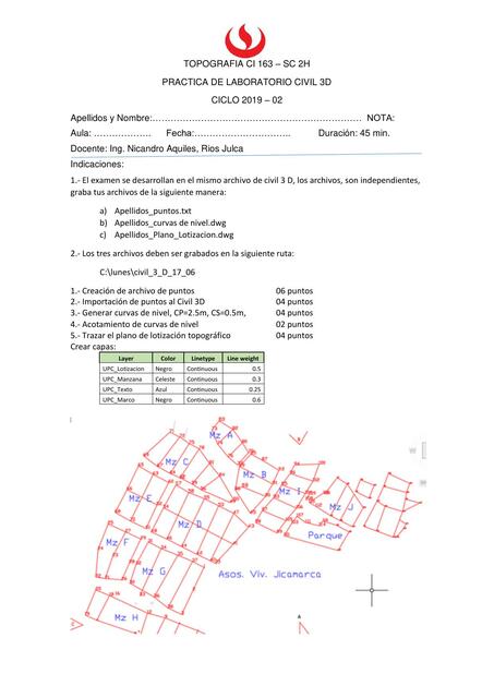 Examen de laboratorio Civil 3 D 2 2H